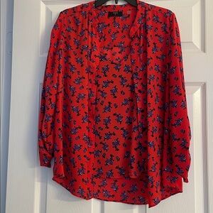 Tahari Red blouse and tank top with Blue Floral Design
